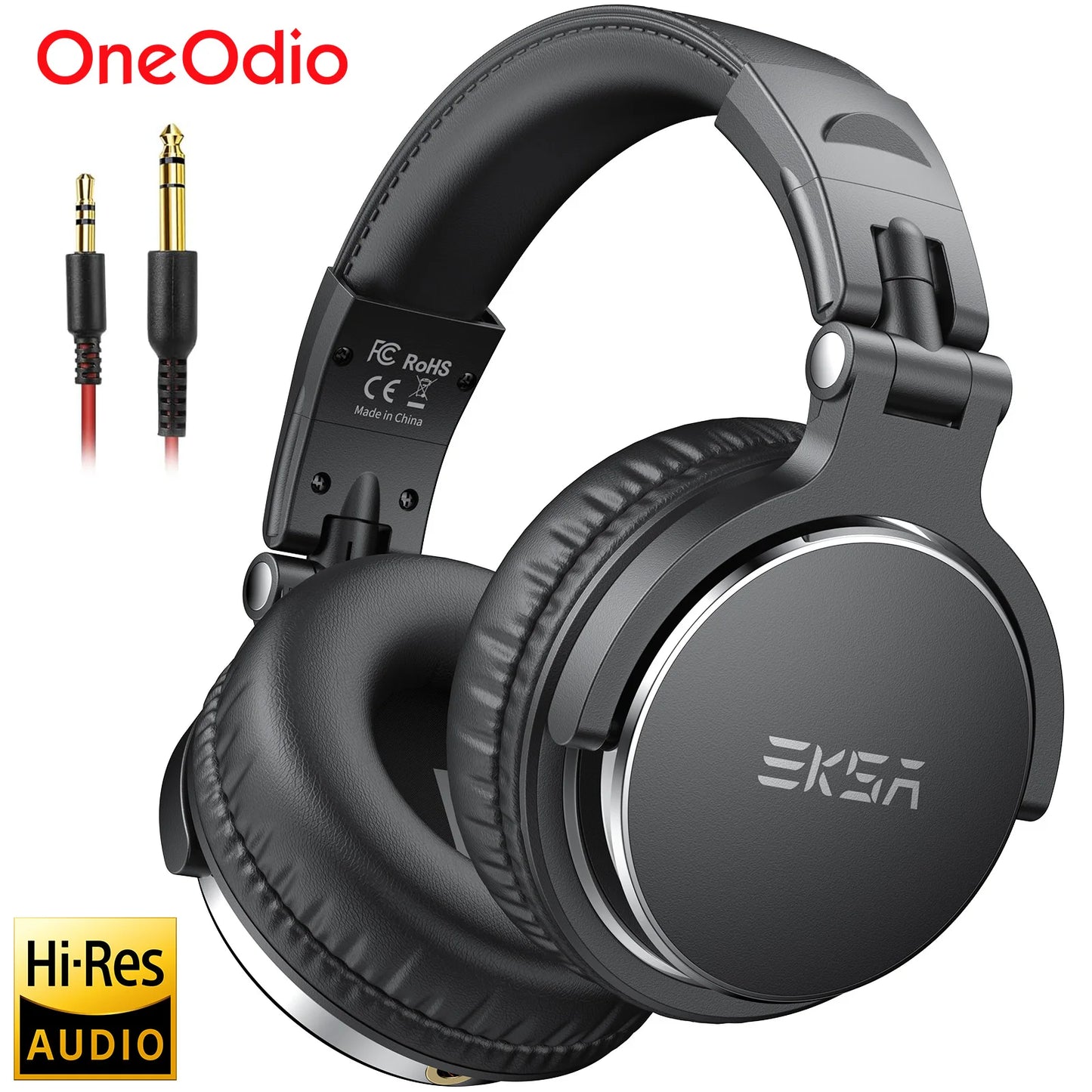 OneOdio EKSA P100 Professional Studio Headphones Wired HiFi Over Ear DJ Monitor Headphones with 50mm Driver, Mic, 3.5mm/6.35mm Audio Cable