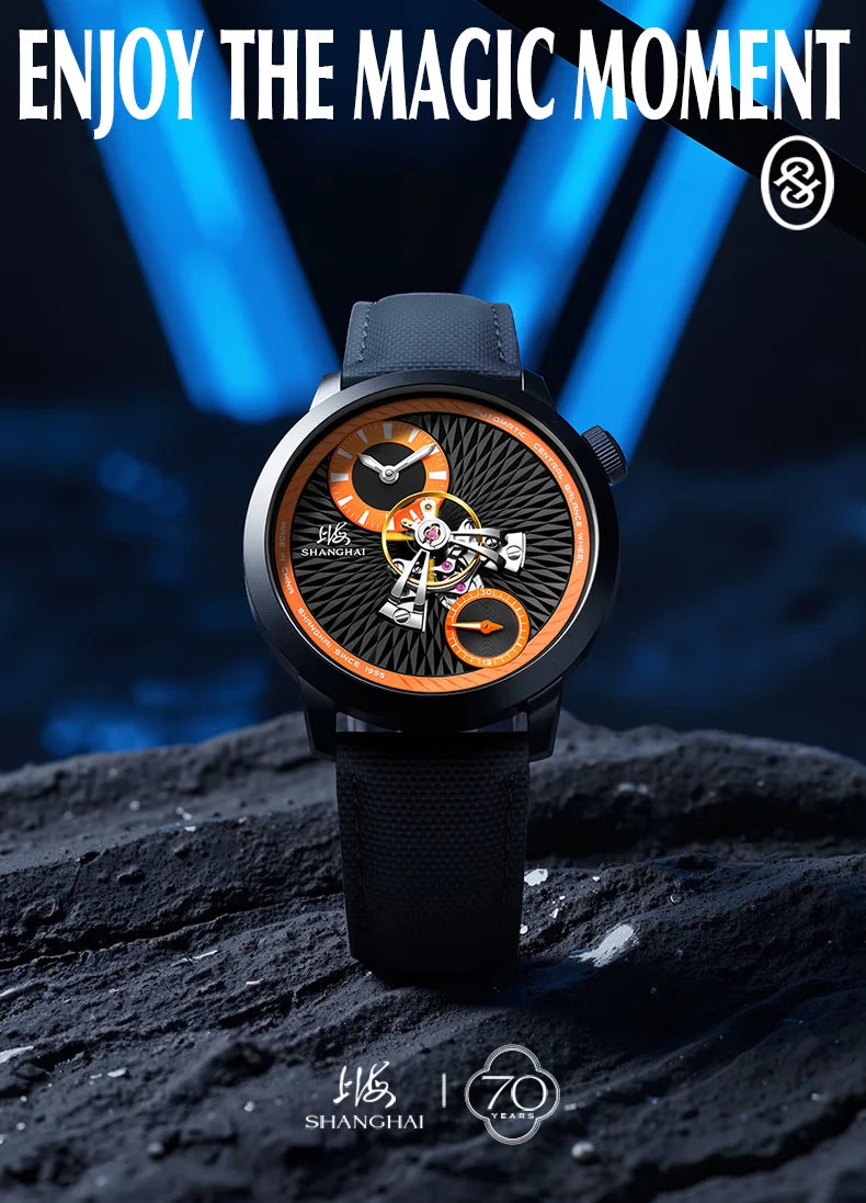 Shanghai Watch Sky Dome Men's Automatic Watches 42mm Center Flywheel Mechanical Wristwatch 5Bar Waterproof Watches Reloje S2101