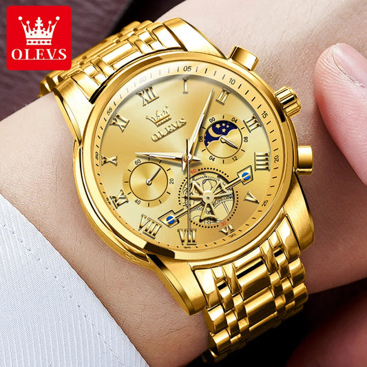 Montre pour homme OLEVS 2859 – Modèle classique et luxueux avec chiffres romains, multifonction, étanche, cadran luminescent, mouvement à quartz de haute qualité.