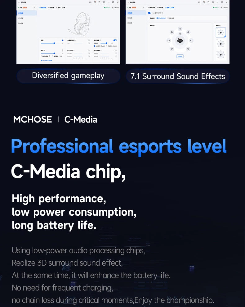 MCHOSE V9 Pro Electronic Sports Headset Three Mode Game USB Wireless 7.1 Channel Surround Sound Portable Headset with Microphone