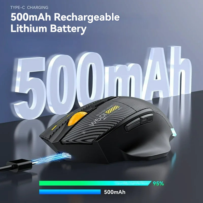 12800DPI Tri-Mode Wireless Gaming Mouse with Bluetooth, 2.4G & Wired Connection, Macro Programming, Carbon Fiber Design, 7 Keys Rechargeable Mouse