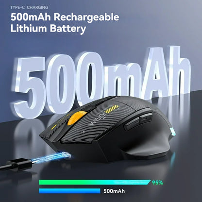 12800DPI Tri-Mode Wireless Gaming Mouse with Bluetooth, 2.4G & Wired Connection, Macro Programming, Carbon Fiber Design, 7 Keys Rechargeable Mouse