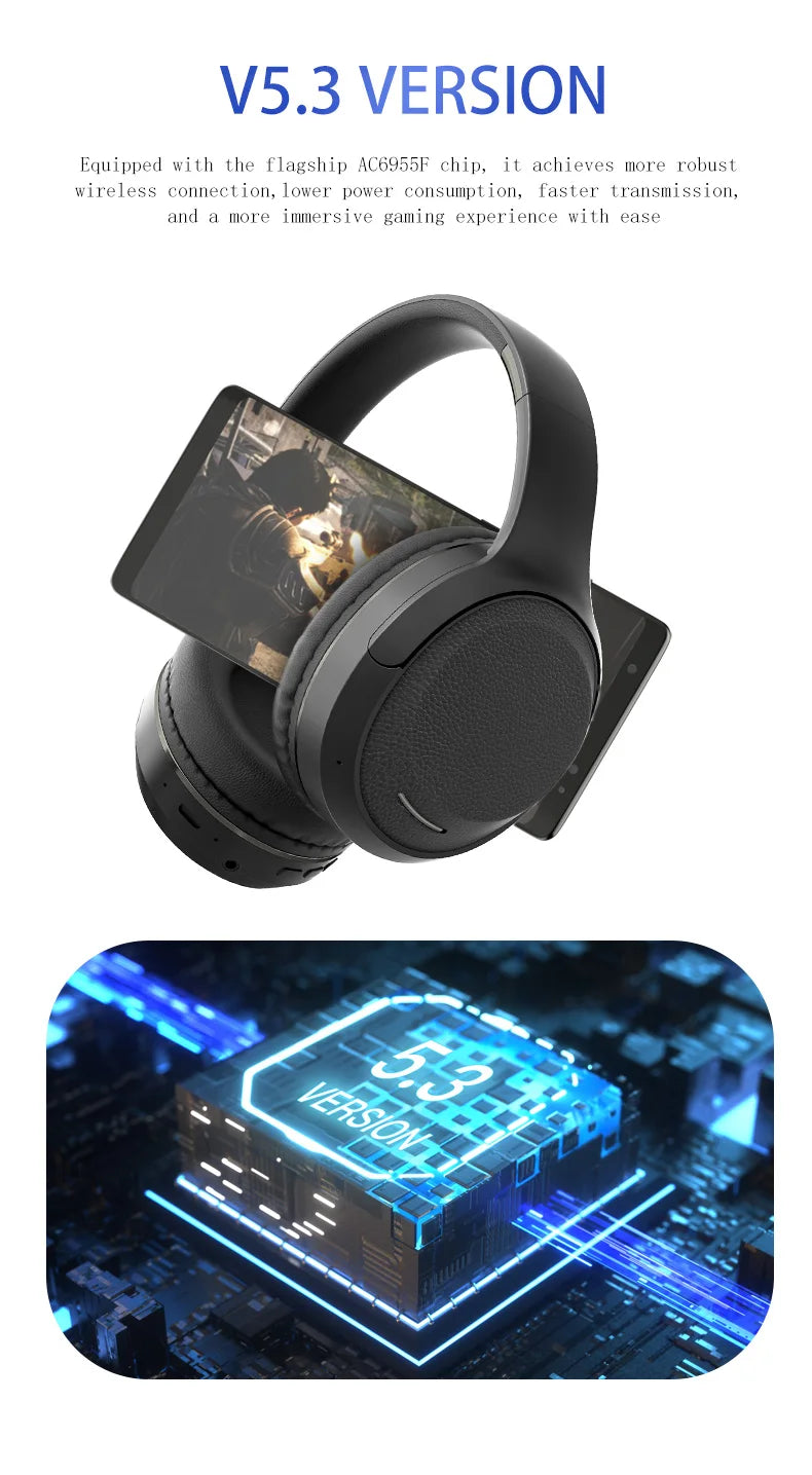 Wireless TV Headphones Bluetooth 5.0 with USB Adapter, Foldable Stereo Wireless TV Headphones with Mic for Samsung Smart TV, PC, Laptop & Music