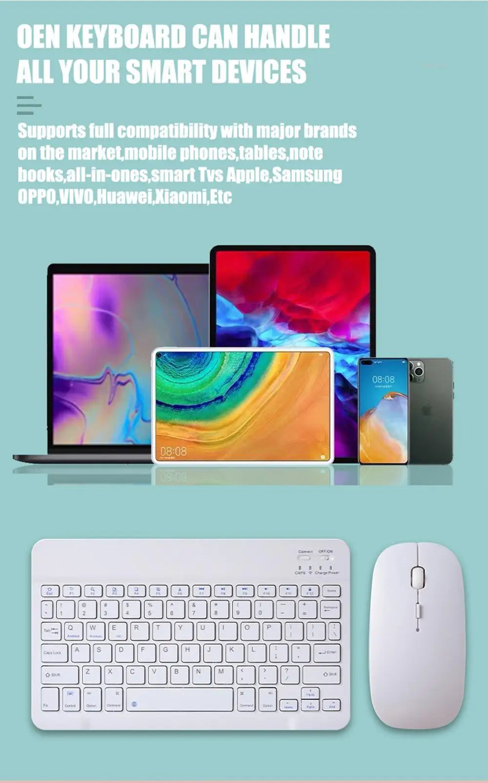 Spanish Russian Arabic Korean Portable 10 inch Wireless Keyboard and Keyboard set For iPad Samsung Tablet Laptop IOS Android