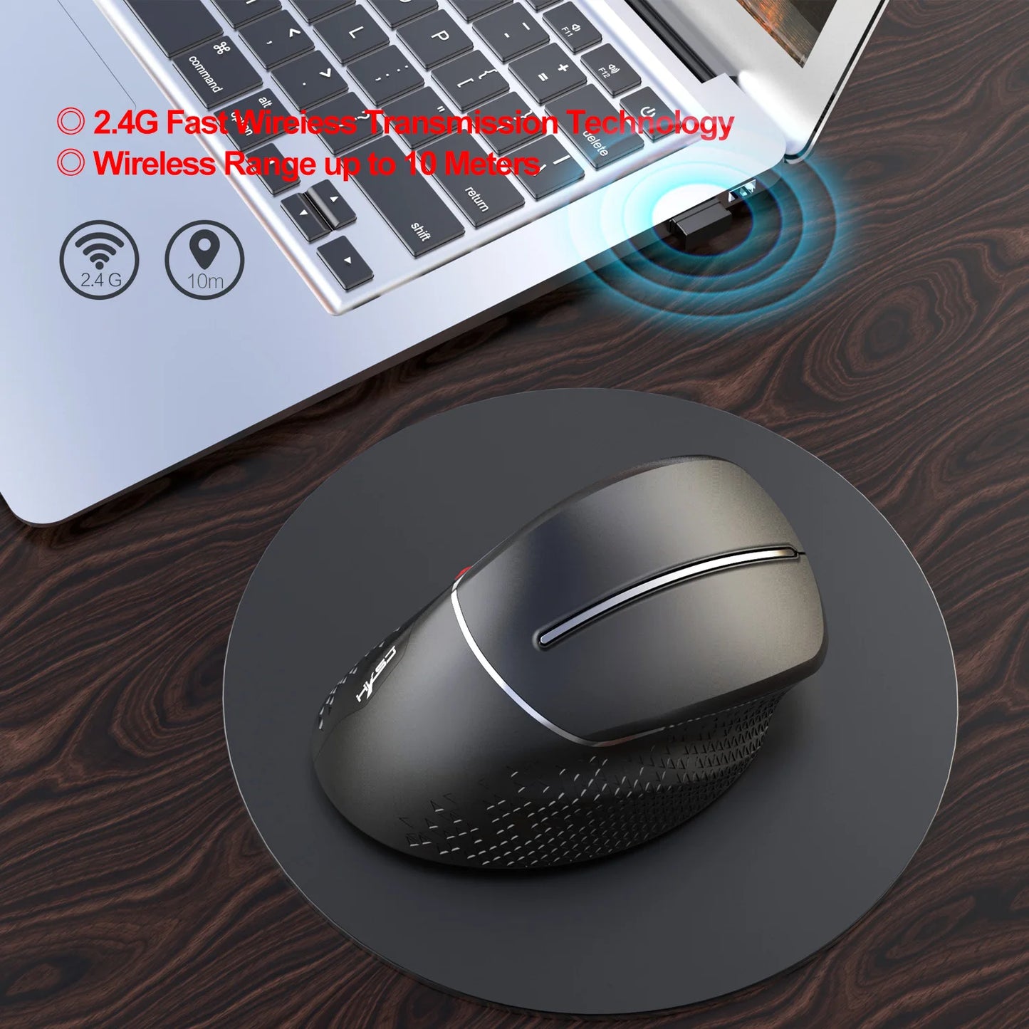 HXSJ T32 2.4G Wireless Ergonomic Vertical Mouse, 4800 DPI Wireless Gaming Mouse with Side Metal Roller, USB Ergonomic Mouse for PC, Laptop & Office