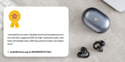 SoundPEATS Clip1 Open Ear Wireless headphones Dolby Audio Bluetooth 5.4 Earphone Clip On Sports Earbuds with Hi-Res LDAC, IPX5