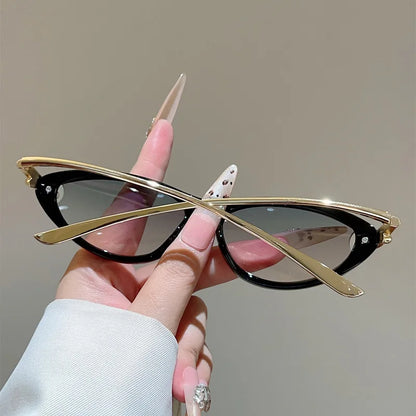 vintage small cat eye sunglasses for women new fashion beige gradient alloy sun glasses ladies elegant driving shades uv400