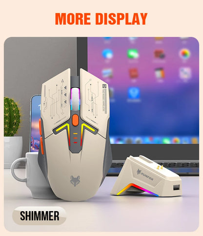 XUNSVFOX H2 trådlös Bluetooth-mus med dubbla lägen, RGB-belysning, för laptop, gaming och kontor, magnetisk laddning