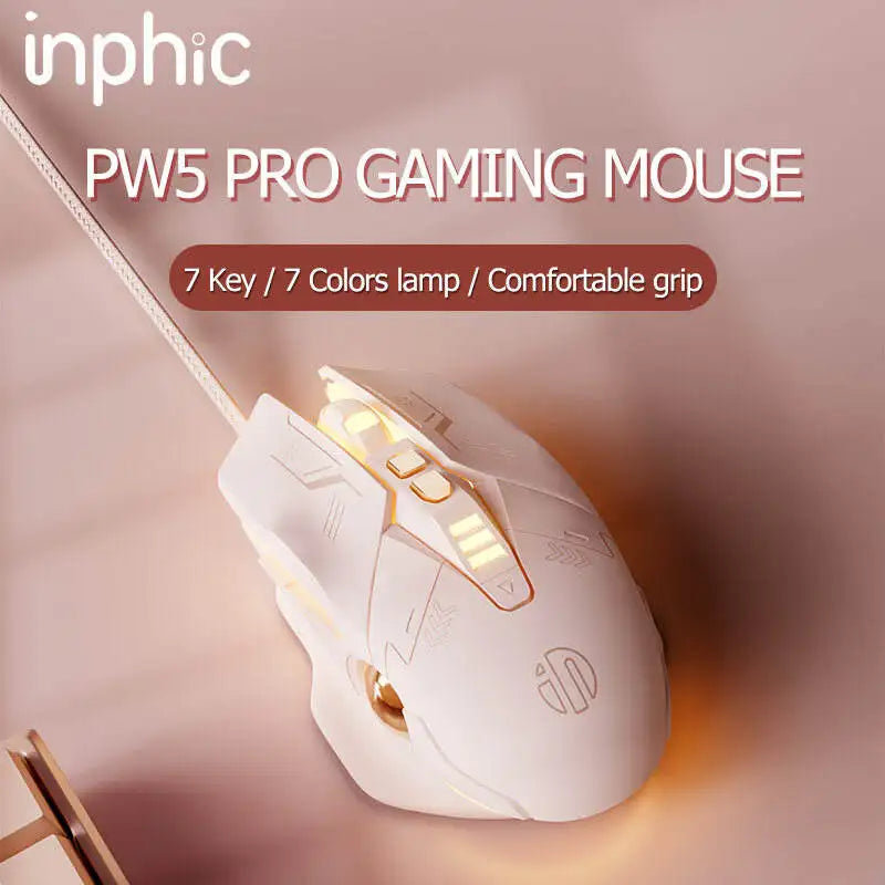 Inphic W8 Wired Gaming Mouse 4000DPI RGB Backlit Computer Mouse with 7 Buttons Macro Programming Silent Click USB Gaming Mouse