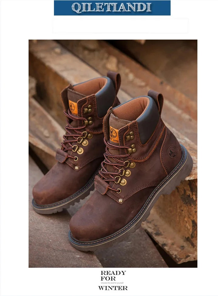 KOWM Scarpe da trekking da uomo in pelle bovina per attività all'aperto, impermeabili, tattiche, scarpe da deserto, stivali da caccia, stivali da neve, sneakers con pelliccia, scarpe da trekking da donna