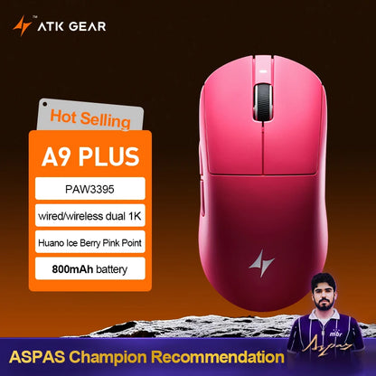ATK Dragonfly A9 Ultra Wireless Gaming Mouse, Ultra-Lightweight Tri-Mode Ergonomic Gaming Mouse with Dual 8K Polling Rate, PAW3395/3950 Sensor