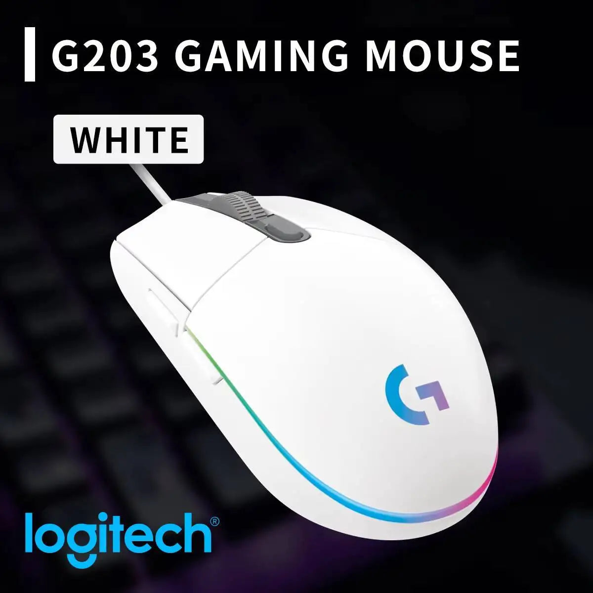 Logitech G203 LIGHTSYNC Wired Gaming Mouse 8000 DPI RGB Sensor, 6 Buttons Mechanical Tensioning USB Mouse for Gaming & Office