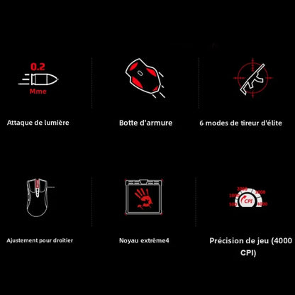 A4TECH Bloody A91 gamingmus, 4000 DPI, drag click, 1000HZ, 6666FPS, 8 knappar, Metal X' Glide Armor Boot, över 20 miljoner klick