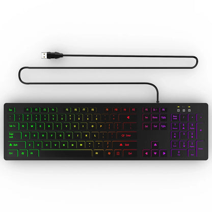 FUYUMY RGB Wired Gaming Keyboard USB Computer Gaming Keyboard with 104 Keys, Backlit Ergonomic Gaming Keyboard for PC, Laptop, Office & Home