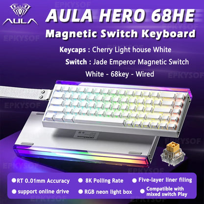 Teclado AULA HERO 68HE con interruptores magnéticos RGB Gaming mecánico Rapid Trigger retorno 8K con cable para esports personalizable