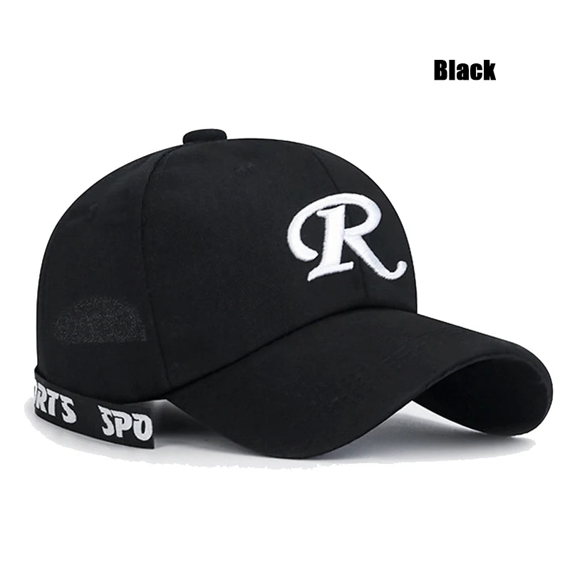 R letter Ribbon Embroidery Cotton Adjustable Hard Top Baseball Cap Sun Hat Trucker Hats Hip Hop Caps