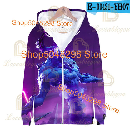 Sweatshirt Fortnite para Adultos e Crianças, Hoodie Infantil com Fecho, Estampado 3D de Jogo, para Rapazes e Raparigas, Estilo Harajuku, Manga Comprida, Roupa para Adolescentes