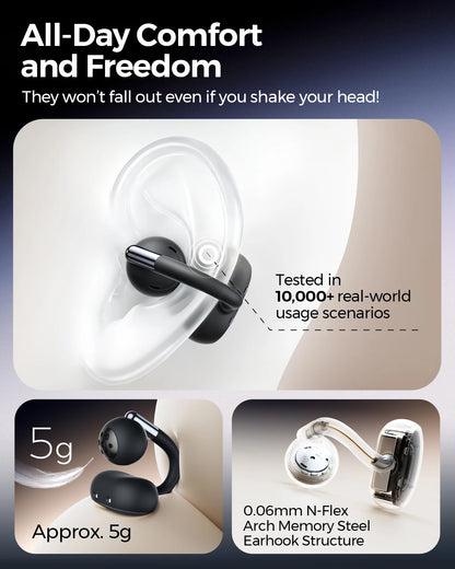 SoundPEATS Clip1 Open Ear Wireless headphones Dolby Audio Bluetooth 5.4 Earphone Clip On Sports Earbuds with Hi-Res LDAC, IPX5