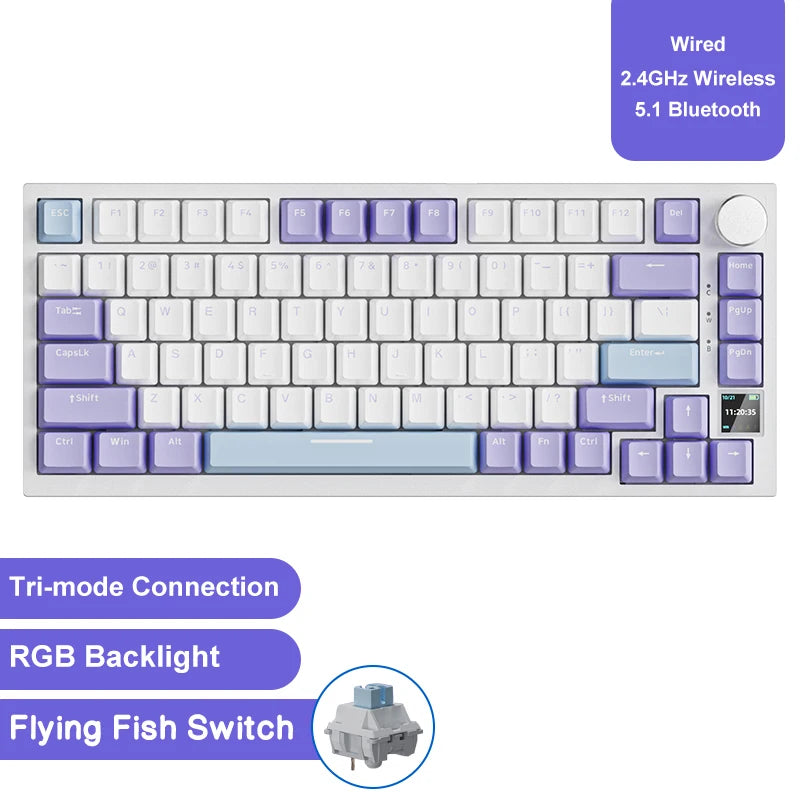 AJAZZ AK820 Pro Gaming Mechanical Keyboard Bluetooth 5.1 Wireless RGB Hot Swappable Gasket Keyboard with TFT Screen & Knob