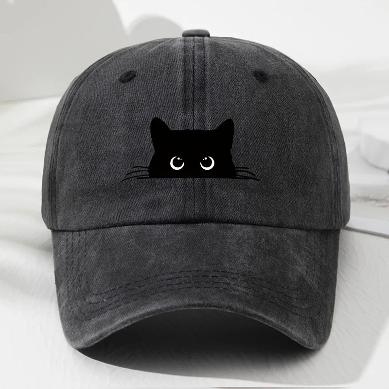 Cappellino da baseball con stampa gatto nero, modello retrò da uomo e da donna, cappellino alla moda per attività all’aperto con visiera regolabile, adatto alla pesca sportiva
