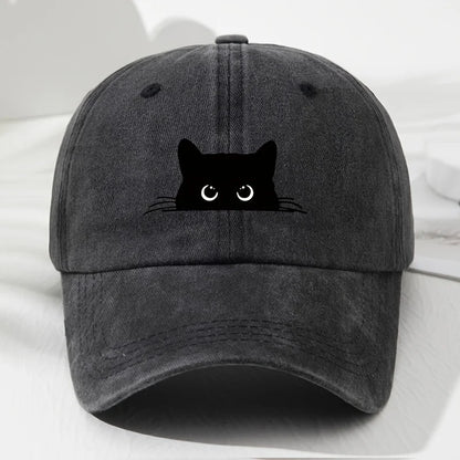 Cappellino da baseball con stampa gatto nero, modello retrò da uomo e da donna, cappellino alla moda per attività all’aperto con visiera regolabile, adatto alla pesca sportiva