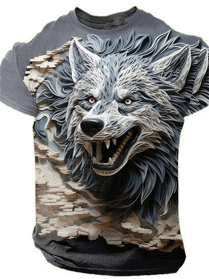 Men's 3D Wolf Print TShirt Realistic Animal Graphic Crew Neck Short Sleeve Cool Streetwear Casual Breathable Tee Tops