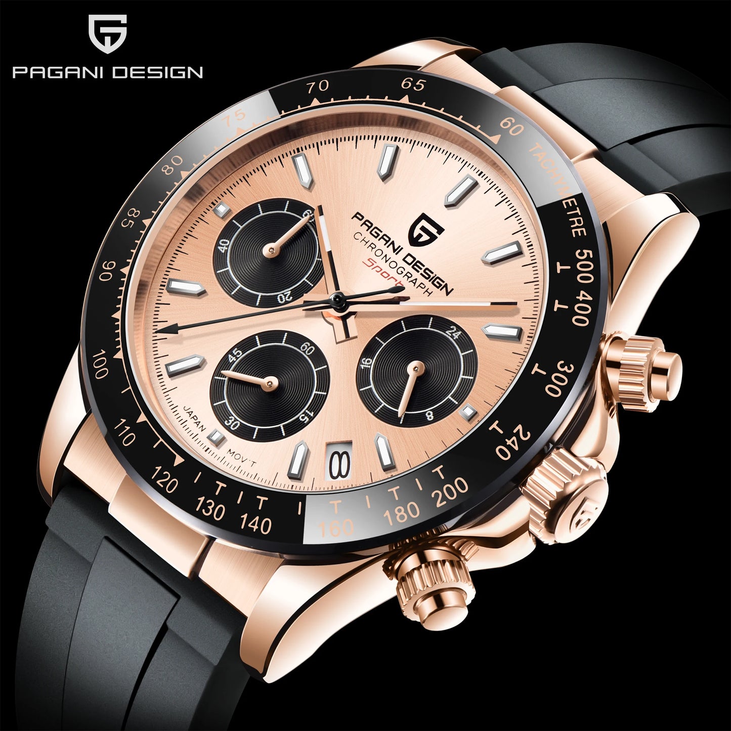 PAGANI DESIGN 1664 Luxury Automatic Mechanical Men's Watch VK63 movement AR Sapphire Crystal Rubber 100m Waterproof Men's Watch