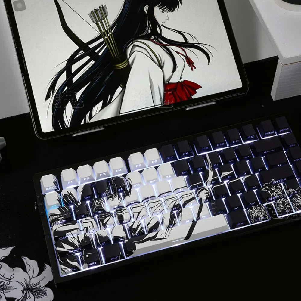 Anime Platycodon Cherry Key Cap Set PBT 130 Key Side Engraved Light Transmission for 60/84/98/108 Mechanical Keyboard ISO