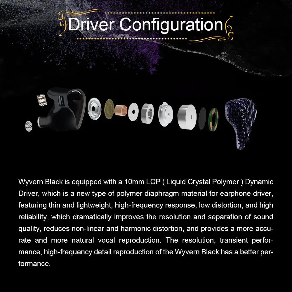 Kinera Celest Wyvern Black Dragon In-Ear HiFi Earphones 10mm LCP Dynamic Drive Music Gaming Earphones 3.5mm Type-C Lightning MIC