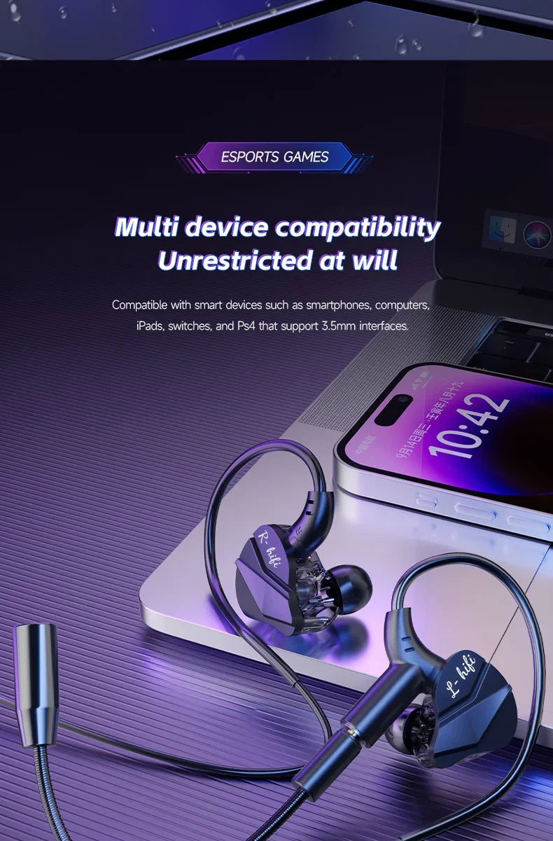 Gaming Earbuds with Dual Microphones, HiFi Stereo Gaming Headset Type-C & 3.5mm Wired In-Ear Earphones, Noise Reduction Gamer Headphones with Mic for Samsung