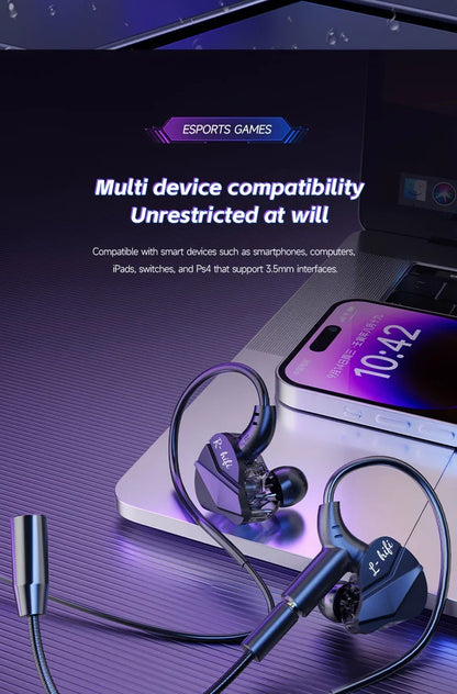 Gaming Earbuds with Dual Microphones, HiFi Stereo Gaming Headset Type-C & 3.5mm Wired In-Ear Earphones, Noise Reduction Gamer Headphones with Mic for Samsung