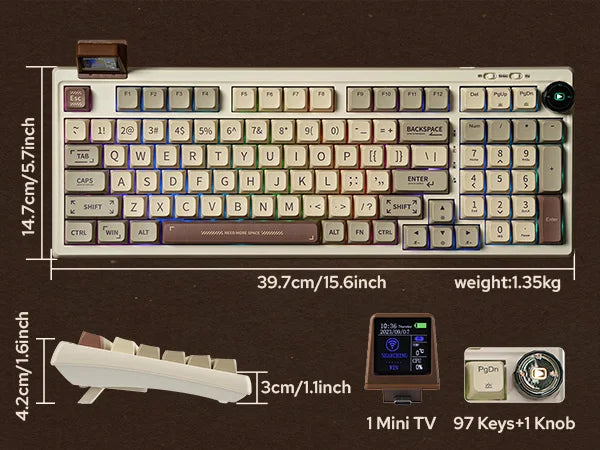 EPOMAKER RT100 95% Gasket-Mounted Wired/Bluetooth/2.4G Wireles Mechanical Keyboard with Multi-media Knob & Mini Display