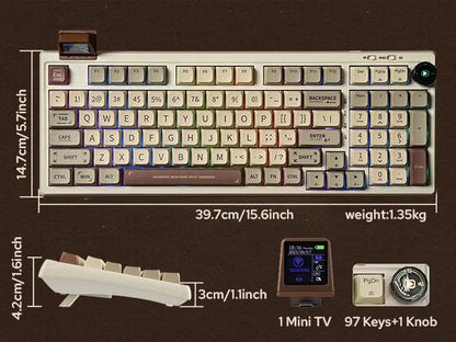 EPOMAKER RT100 95% Gasket-Mounted Wired/Bluetooth/2.4G Wireles Mechanical Keyboard with Multi-media Knob & Mini Display