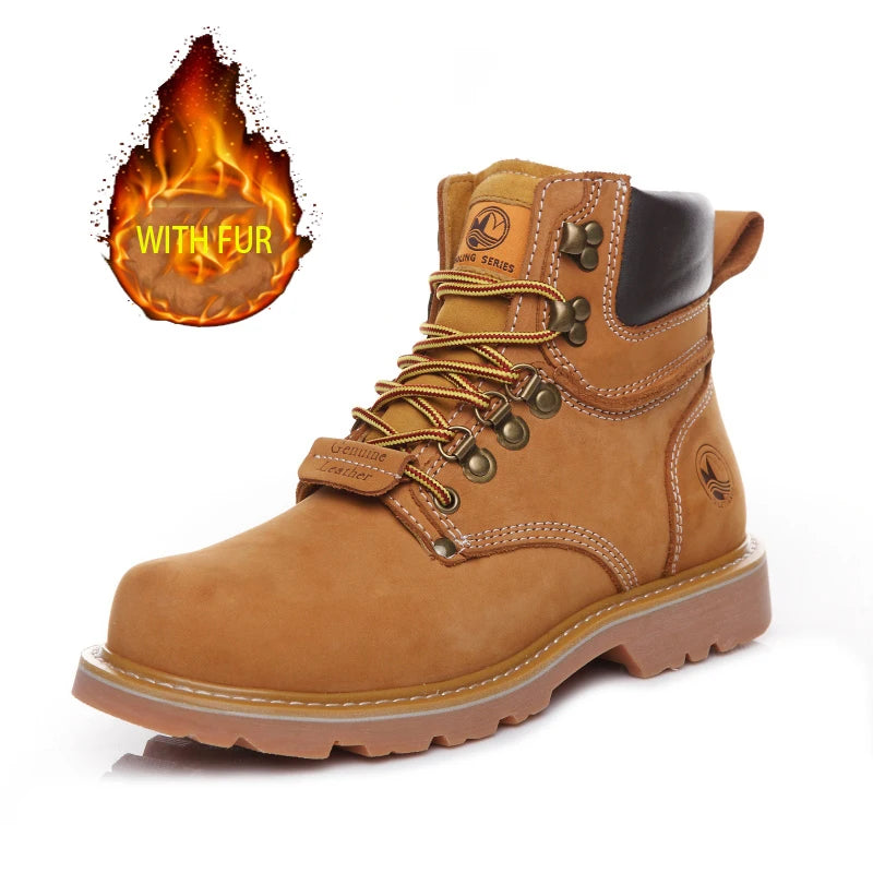 KOWM Scarpe da trekking da uomo in pelle bovina per attività all'aperto, impermeabili, tattiche, scarpe da deserto, stivali da caccia, stivali da neve, sneakers con pelliccia, scarpe da trekking da donna