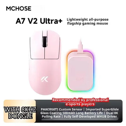 MCHOSE A7 V2 Ultra Wireless Gaming Mouse with PixArt 3950Ti Sensor, 8K Polling Rate, Lightweight Bluetooth & 2.4G RGB Gaming Mouse
