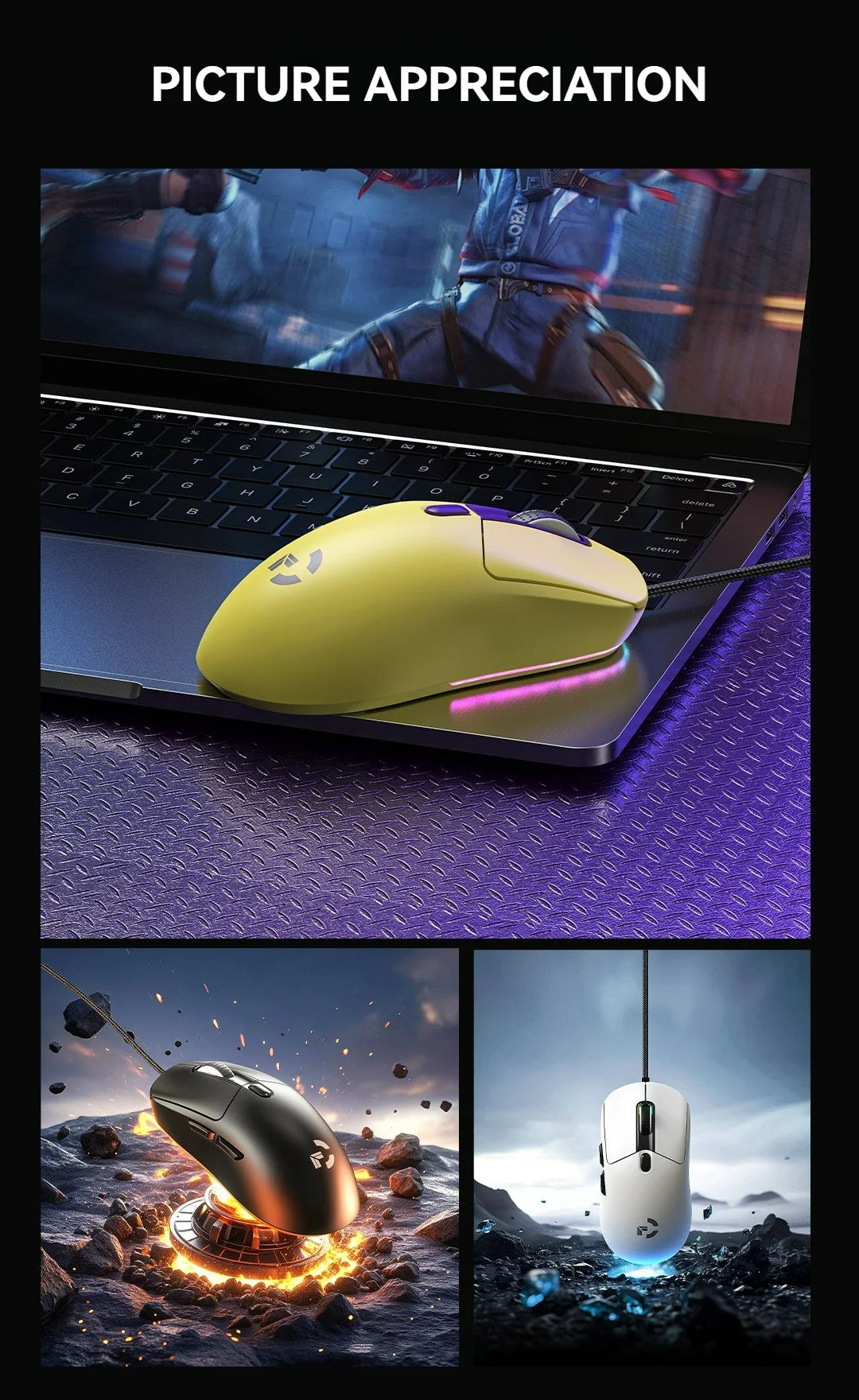 Xundler Wired Gaming Mouse 12800 DPI RGB Programmable Ergonomic USB Gaming Mouse with Instant A825 Sensor, 6 Adjustable DPI Levels for PC & Laptop