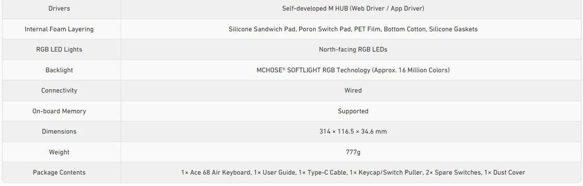 Mchose Ace68 Air Gaming Keyboard Hall Effect 0.001mm Rapid Trigger 8K+256K Polling Rate Dynamic RGB Light Box Magnetic