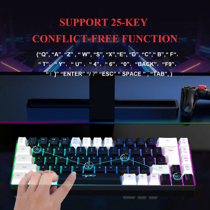 68 Keys Gaming Keyboard USB Wired RGB Gaming Keyboard with 20 Backlight Modes, Compact Mini Gaming Keyboard for Windows PC Laptop Desktop