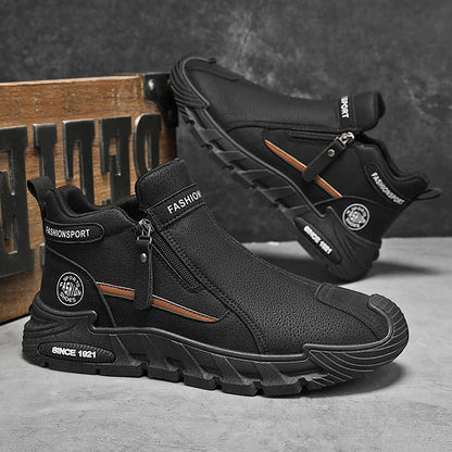 Men's High-Top Zipper Sneakers | Casual Non-Slip Work Boots | Fashion Comfort Walking Shoes for Male