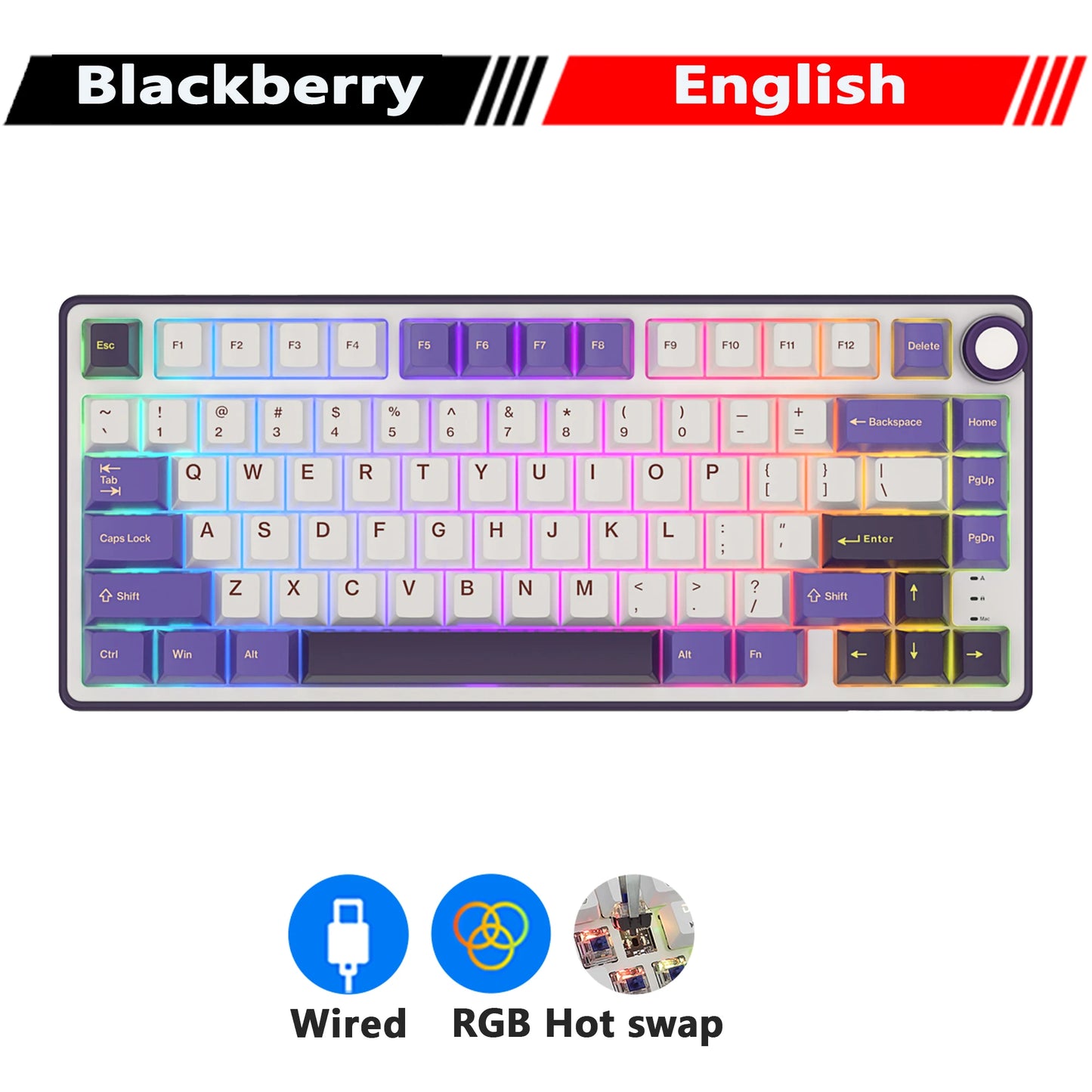 RK R75 Royal Kludge Wired Mechanical Keyboard 80 Keys 80% Gasket RGB Backlit Hot-swappable Gaming Keyboard with MDA PBT Keycaps