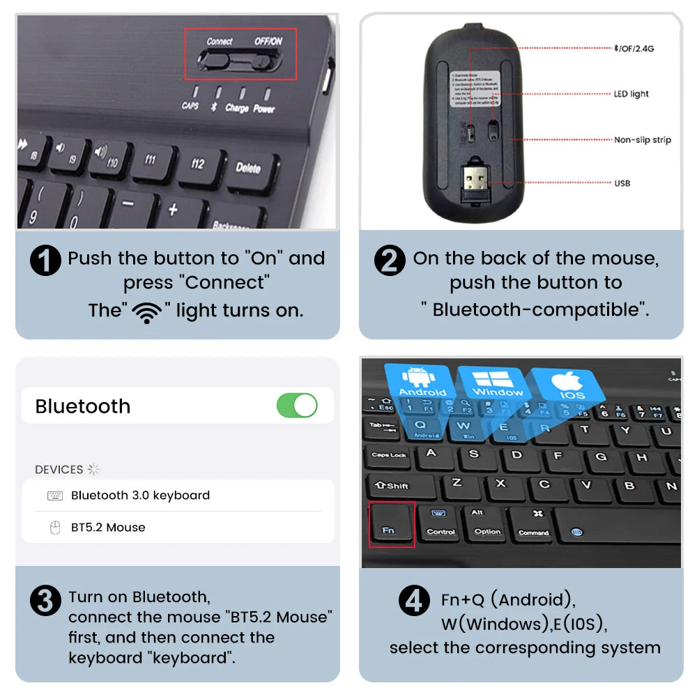 Wireless Keyboard Spanish French Azerty Russian Korean With N Mini Bluetooth For iPad Mac Tablet PC Phone Cell Laptop And Mouse