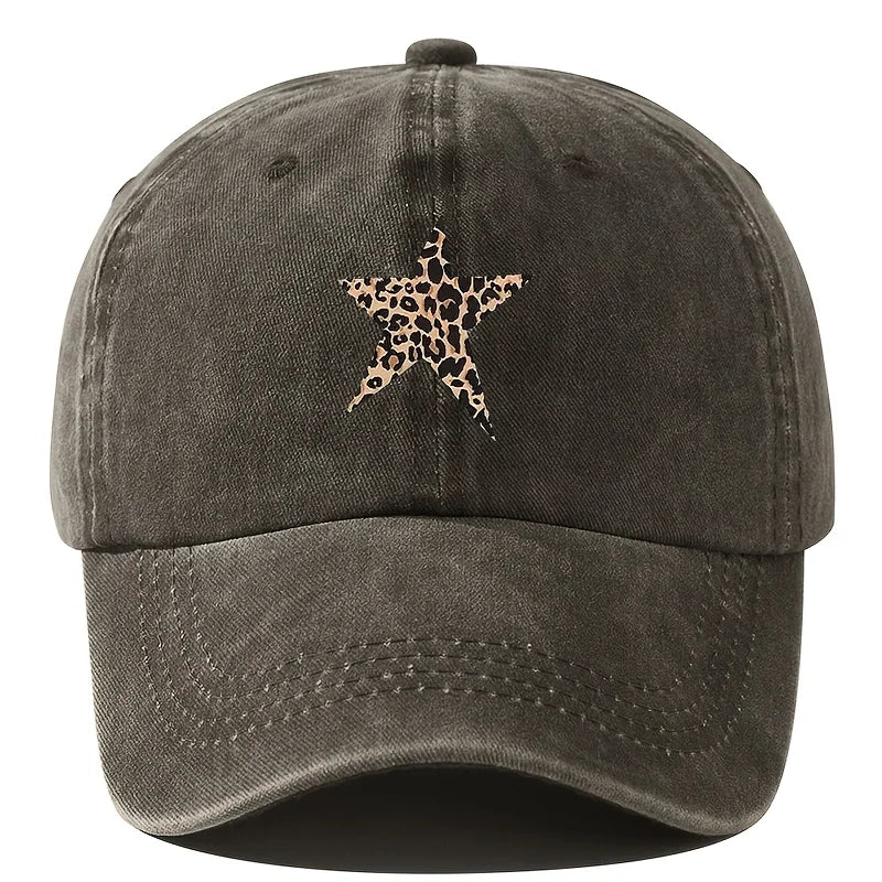 Retro imitation baseball cap with leopard print star design for leisure outdoor travel, fishing, and hiking