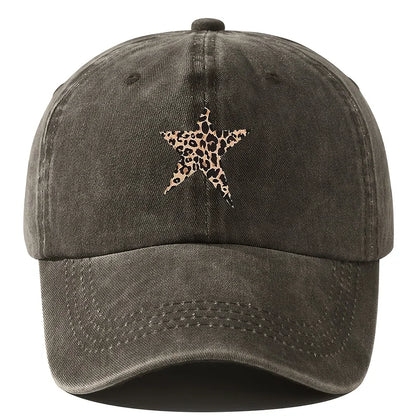 Retro imitation baseball cap with leopard print star design for leisure outdoor travel, fishing, and hiking