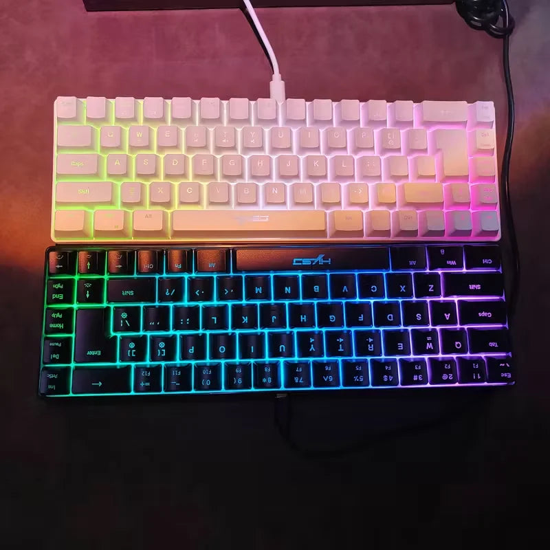Ultra-Compact 65% Size Gaming Membrane Keyboard, Ergonomic RGB Backlit, Portable 68-Key Wired Office Keyboard with USB Plug-in,