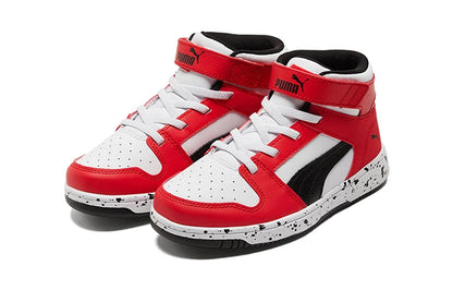 Puma Rebound LayUp Little Kid Speckled - Baskets rouges High Risk, blanc et noir 386925-01
