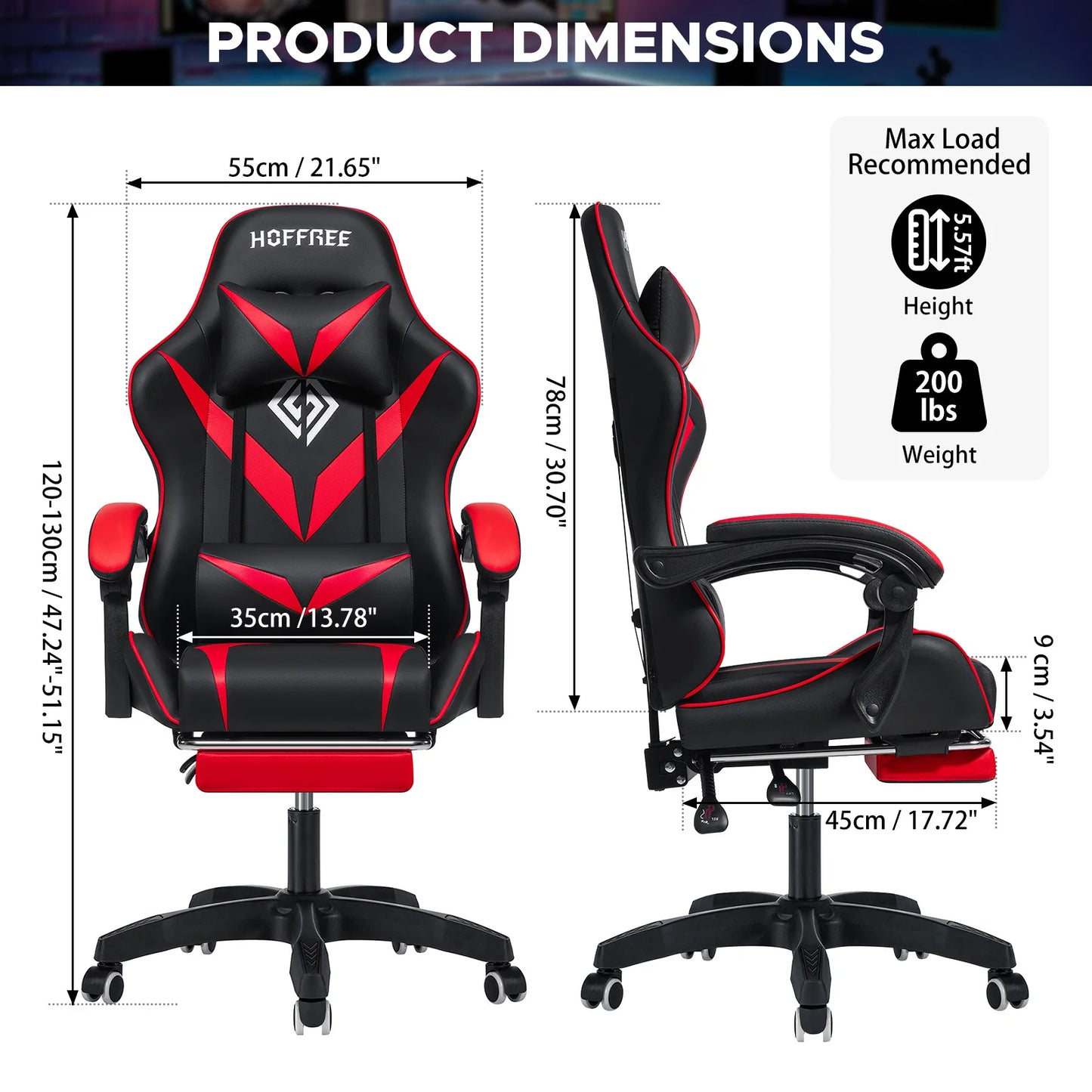 Ergonomic Gaming Chair with Massage, Footrest & Lumbar Support, Reclining Computer Gaming Chair with Adjustable Armrest and Headrest