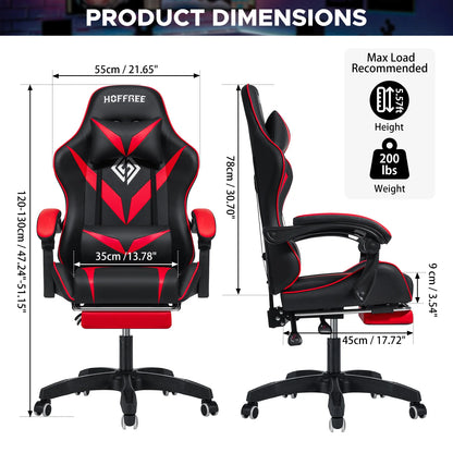 Ergonomic Gaming Chair with Massage, Footrest & Lumbar Support, Reclining Computer Gaming Chair with Adjustable Armrest and Headrest