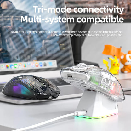Attack Shark X2PRO Bluetooth Mouse Tri-Mode Wireless RGB Gaming Mouse with Magnetic Charging Dock, Transparent Design, Battery Indicator for PC, Laptop & Mobile