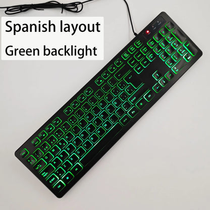 Spanisches/Französisches (AZERTY)/Russisches/Arabisches/Deutsches Tastaturlayout, beleuchtete kabelgebundene Desktop-Gaming-Tastatur für Desktop-Computer und Büro
