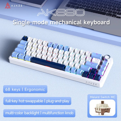 AJAZZ AK690 Clavier mécanique à 65 %, toutes les touches remplaçables à chaud, filaire USB Plug-and-Play, rétroéclairage mixte, 68 touches, clavier gaming pour ordinateur portable et PC
